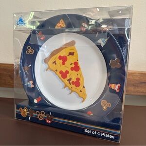 NIB Disney Parks Food Icons Plates Set of 4 Mickey Pizza Pretzel Donut Ice Cream